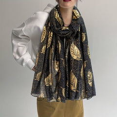 Dotted Leaf Hot Stamping Scarf Vintage Thin Breathable Shawl