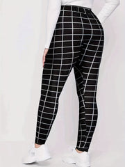  Pants Women's Plus Grid Print High Rise Medium Stretch Skinny Pants