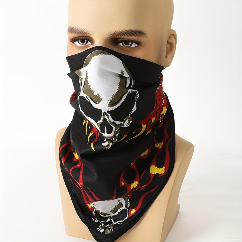Polyester Skull Pattern Small Square Scarf Men