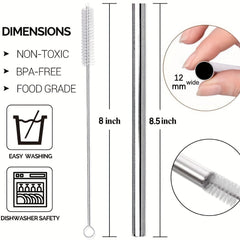 304 Stainless Steel Milk Tea Straw Set 12mm Straight Reusable Durable