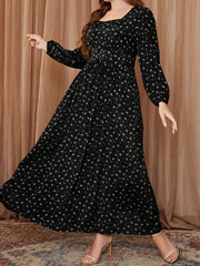 Plus Size Retro Dress Women's Plus Ditsy Floral Print Lantern Sleeve Square Neck