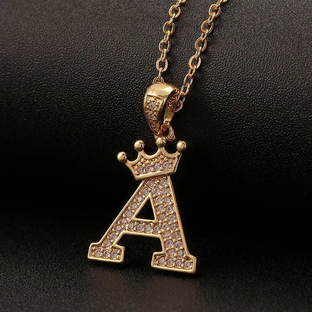 Zircon Inlaid Alphabet Necklace 18K Plated Clavicle Chain for Women