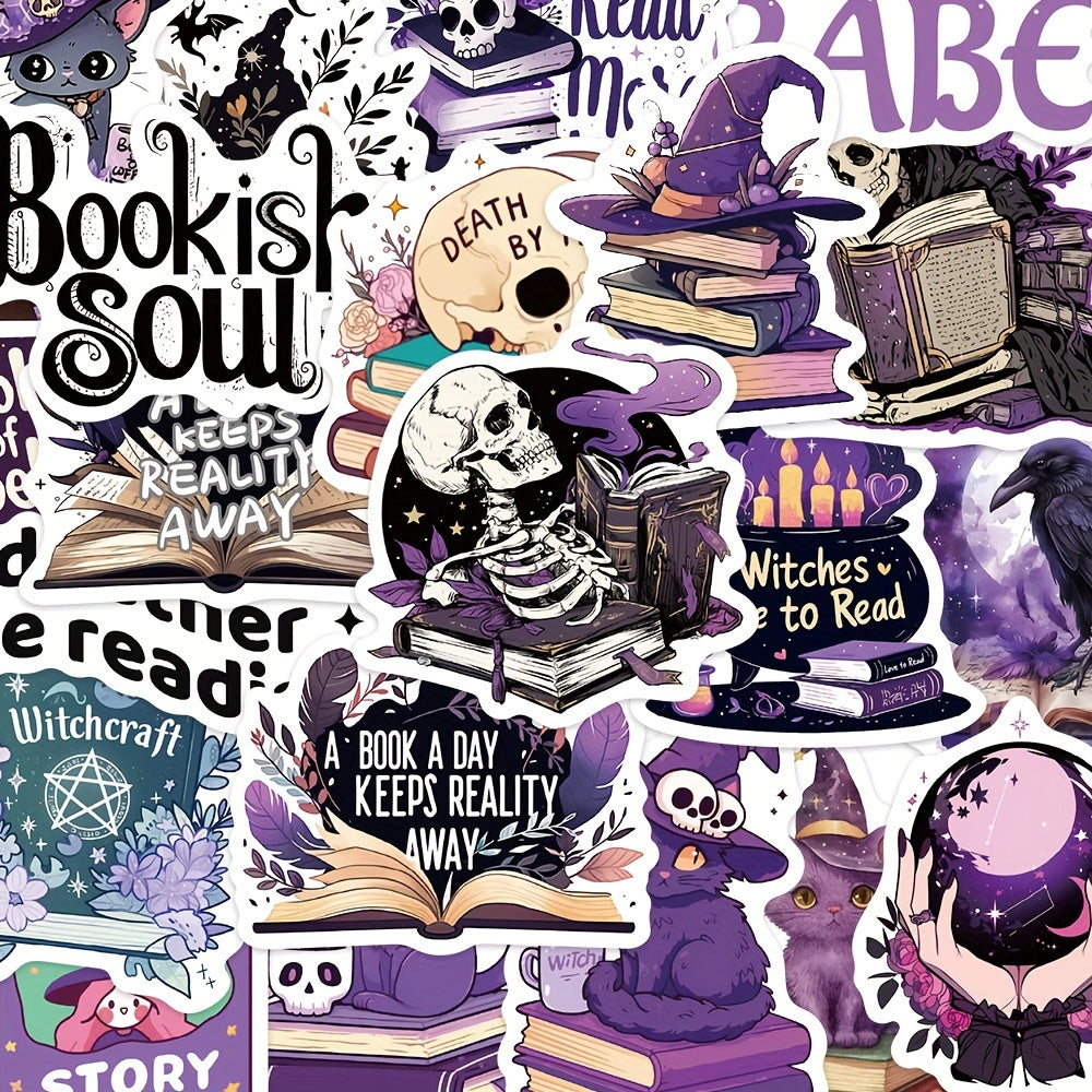 50pcs Book Lover's Stickers Pack Gothic Literary Decor Self Adhesive Pastel
