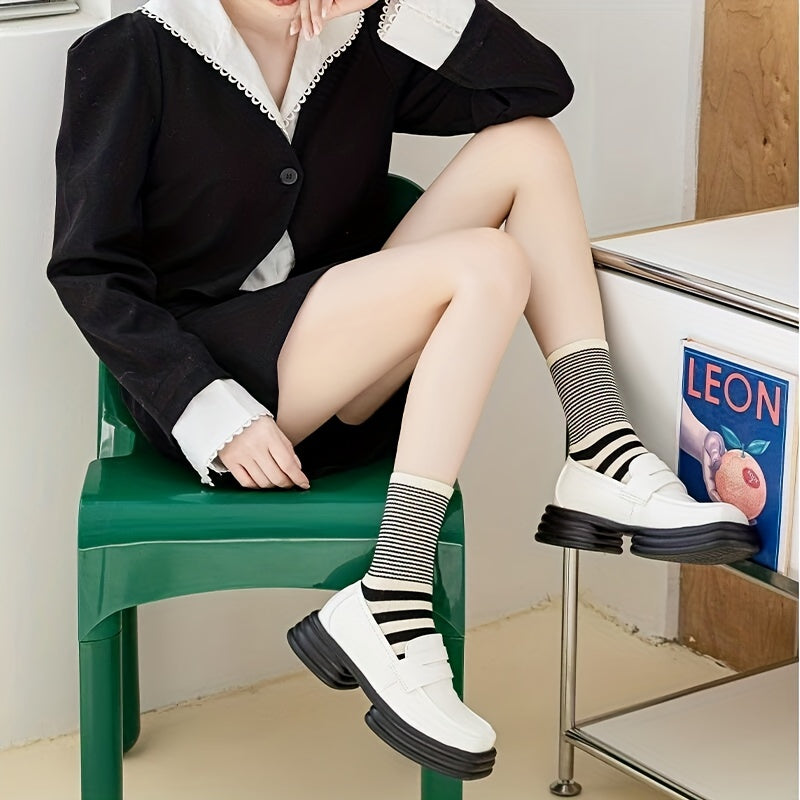 5 Pairs Striped Colorblock Socks Mid Tube Women's Stockings & Hosiery