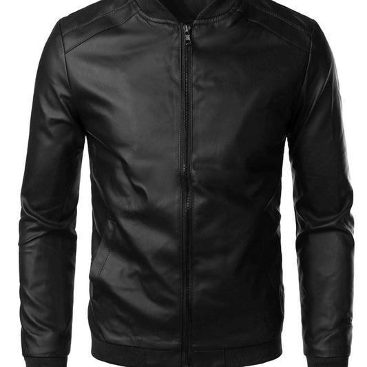 Men's Slim PU Leather Stand Collar Jacket