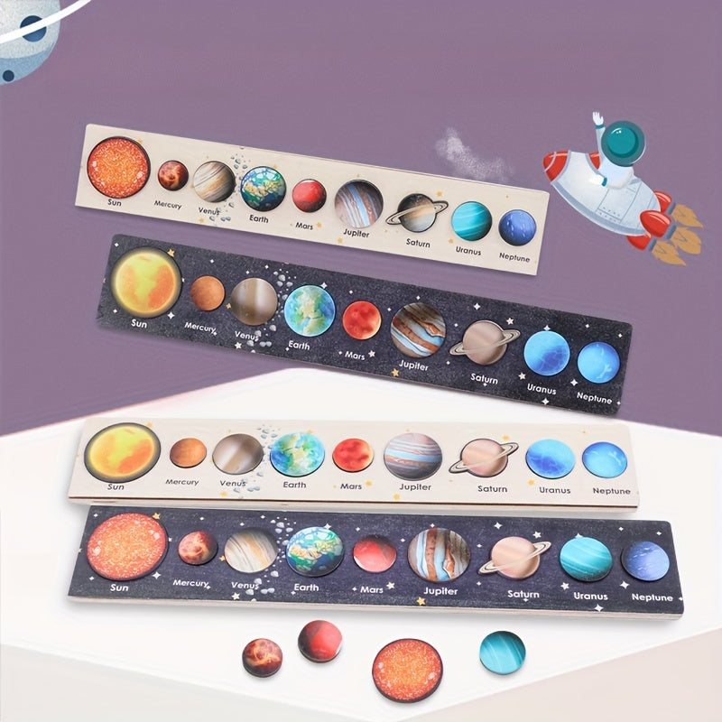 Wooden Solar System Puzzle Matching Board Educational Toy