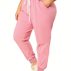  Solid Elastic Waist Gym Joggers With Pockets