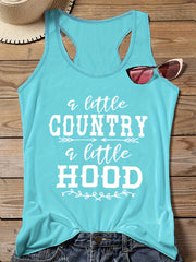  Art Letter Print Tank Top Round Neck Stretch Vest