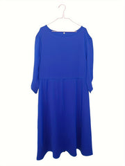  Solid Bell Sleeve Round Neck Dress
