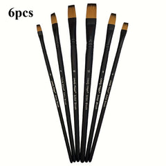 6pcs Synthetic Paint Brush Set With Nylon Tips For Acrylic & Watercolor