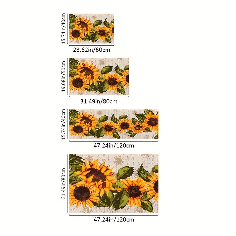 Sunflower Print Kitchen Floor Rug Dirt Resistant Waterproof Kitchen Mat
