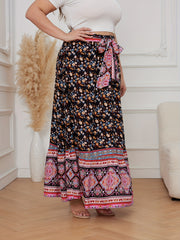  Colorblock Floral Print Boho Maxi Skirt