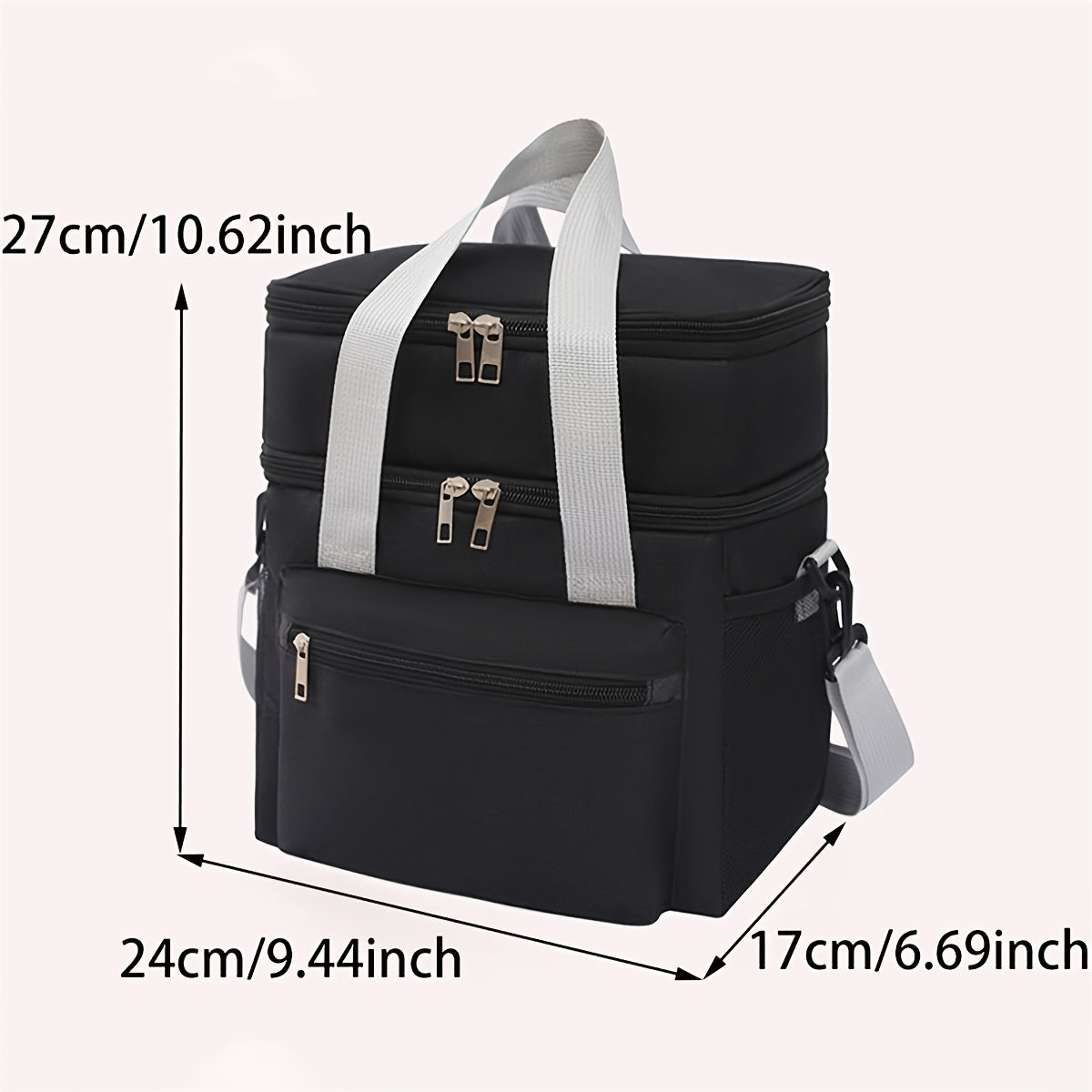 Large Capacity Double Layer Lunch Bag Insulated Oxford Fabric Adjustable