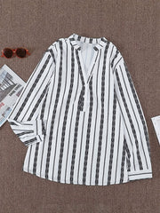  Boho Blouse Women's Geo Print Long Sleeve Notched Neck Button Up