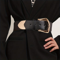Elastic Waistband Dress Girdle Belt Golden Pin Buckle