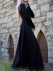  Gothic Dress Women's Solid Long Sleeve Maxi Dress