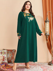  Colorblock Floral Print Long Sleeve Round Neck Maxi Dress