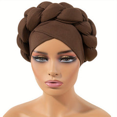 Braid Twist Big Turban Cap Solid Head Wrap Stylish Hijab Head Scarf Women