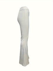 Women's Plus Ribbed Flared Leg Trousers, High Rise, Slight Stretch