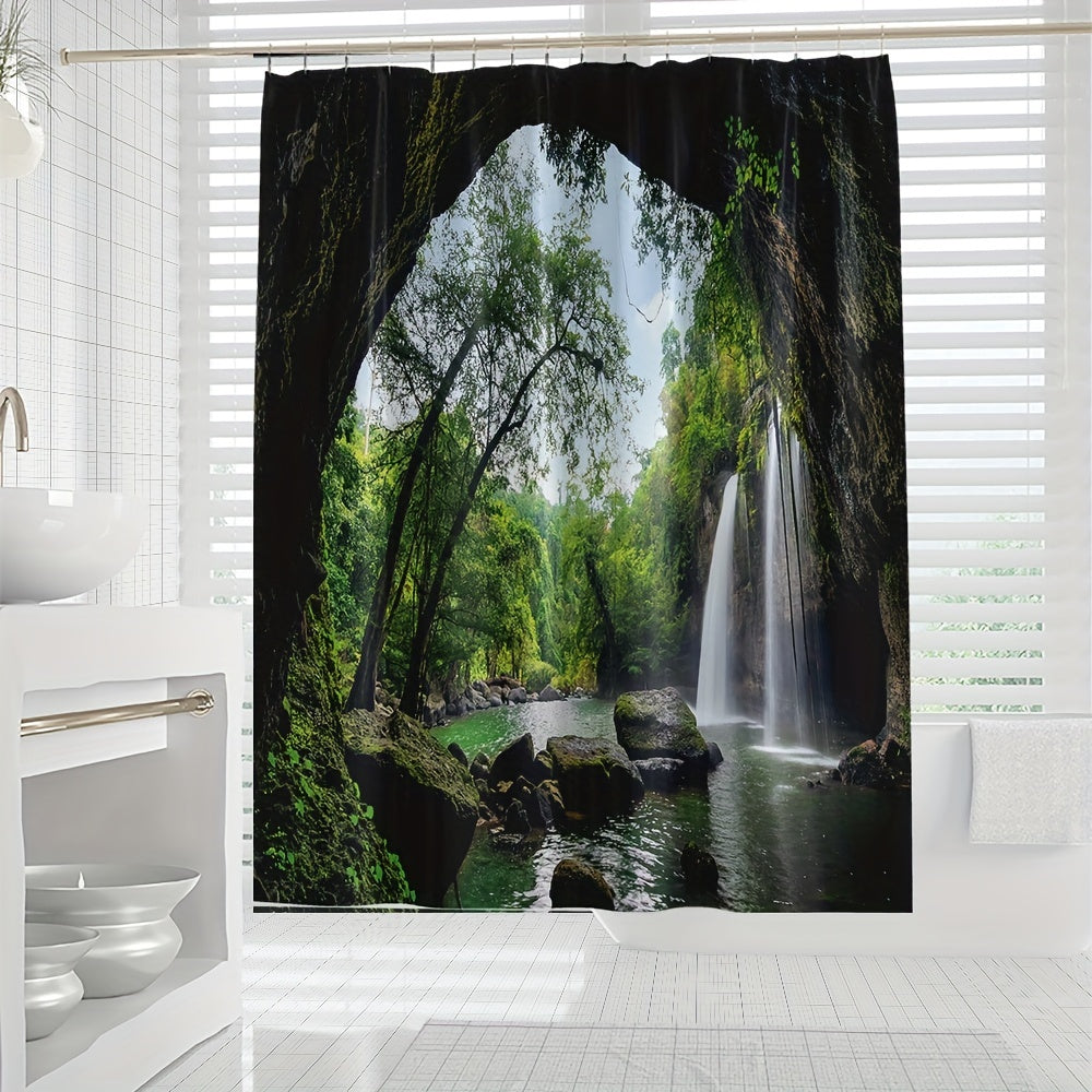 Waterfall Shower Curtain Polyester Waterproof Heat Insulation Bathroom Partit