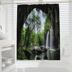 Waterfall Shower Curtain Polyester Waterproof Heat Insulation Bathroom Partit