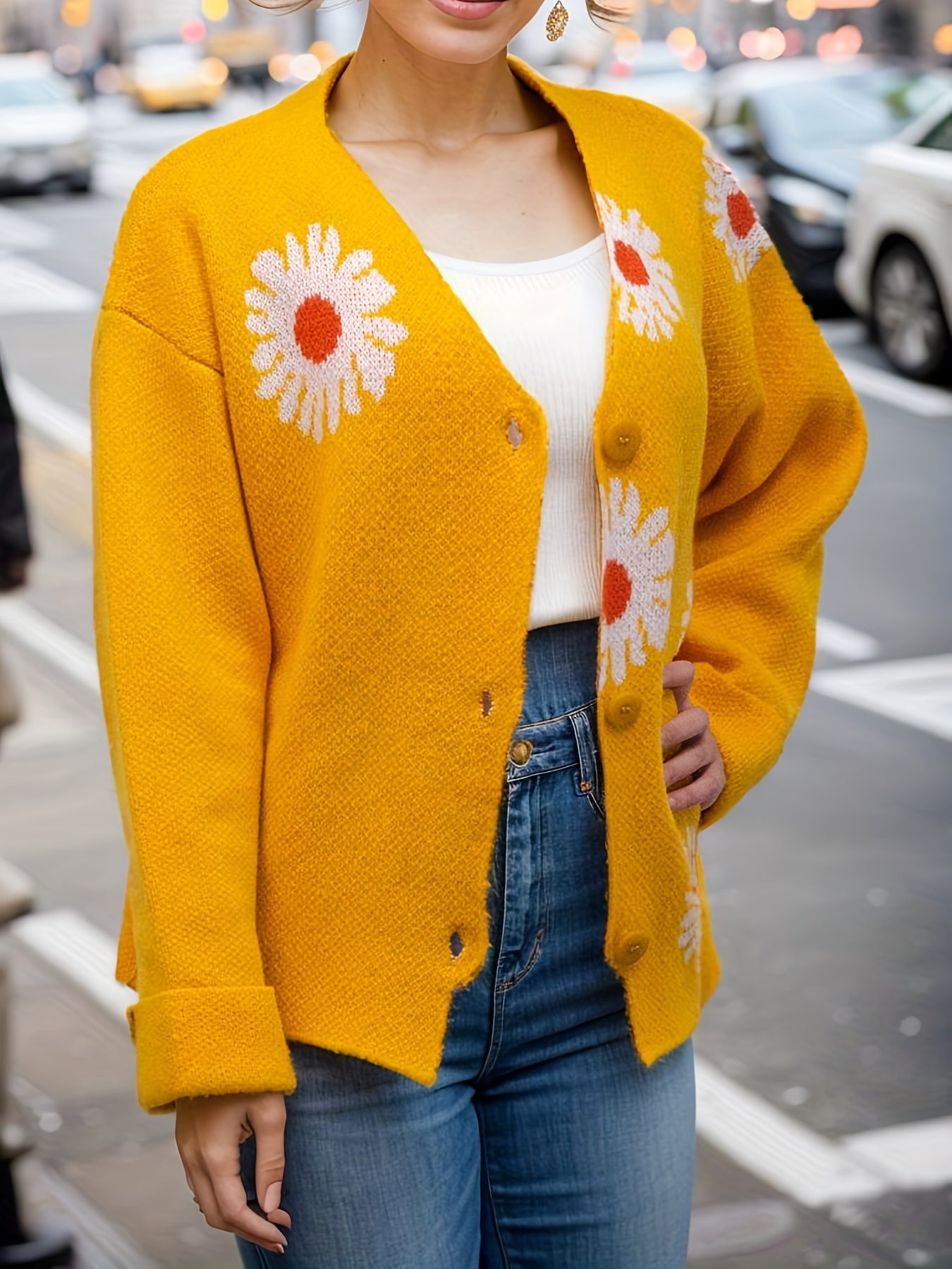  Floral Print Long Sleeve Cardigan