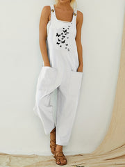 Pocket Solid Tank Jumpsuit Loose Casual Women's Clothing
