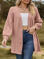  Solid Knitted Long Sleeve Open Front Cardigan