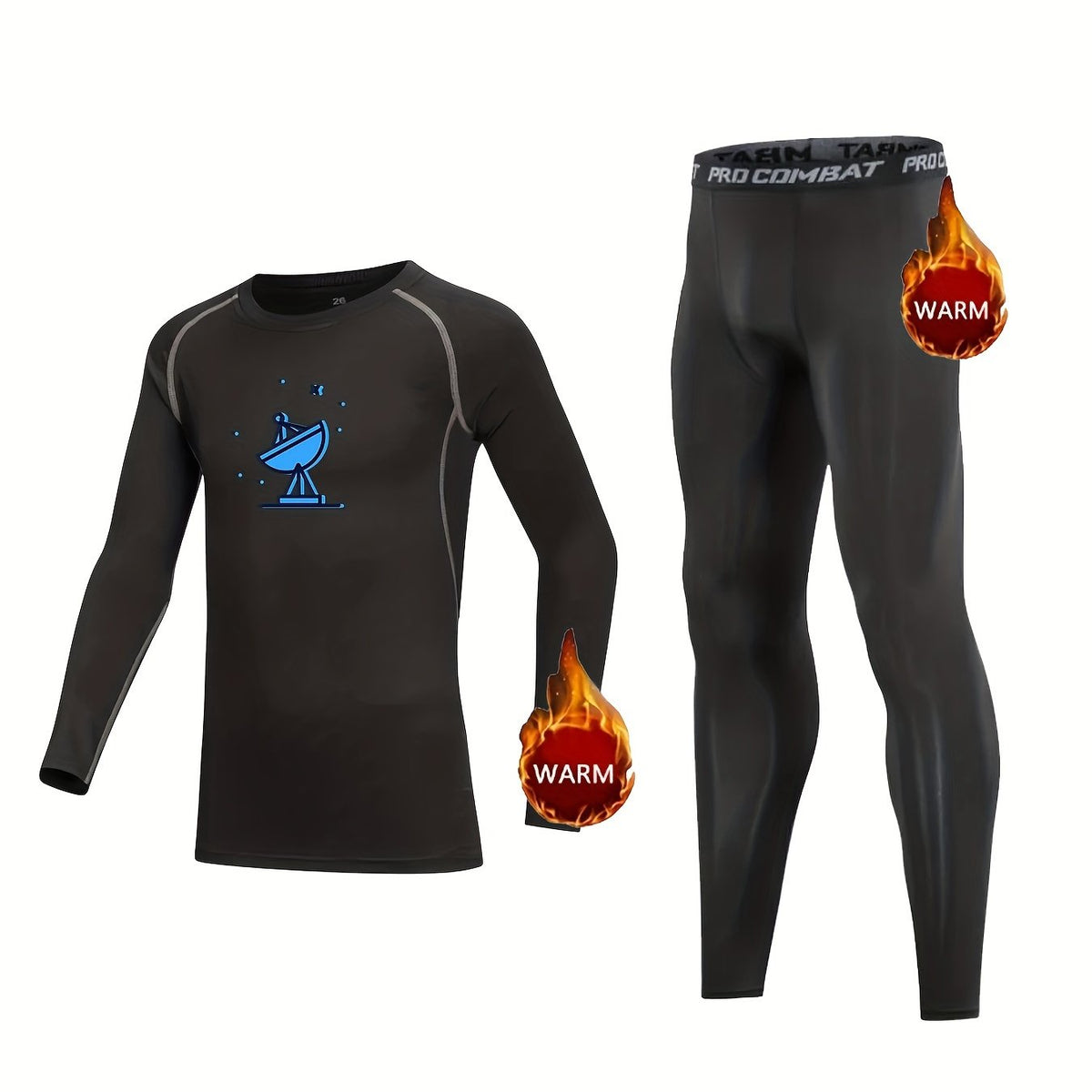 Kids Compression Fleece Sets Crew Neck Pullover Matching Pants Body con Bot