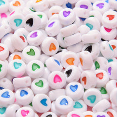 100pcs Heart Pattern Acrylic Flat Round Beads for Jewelry Making