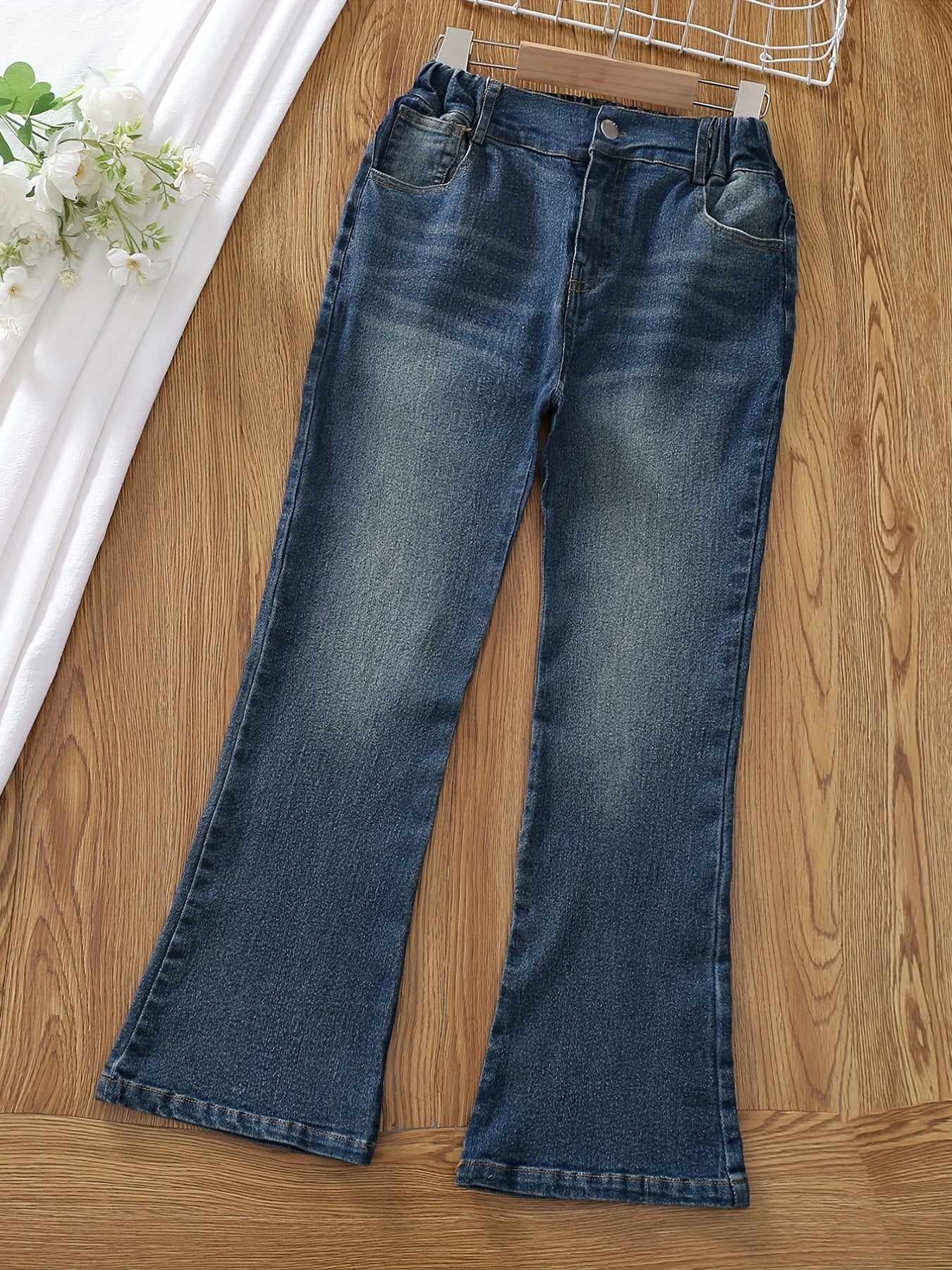Girls Denim Flared Leg Pants Stretch Kids Slim Fit Jeans