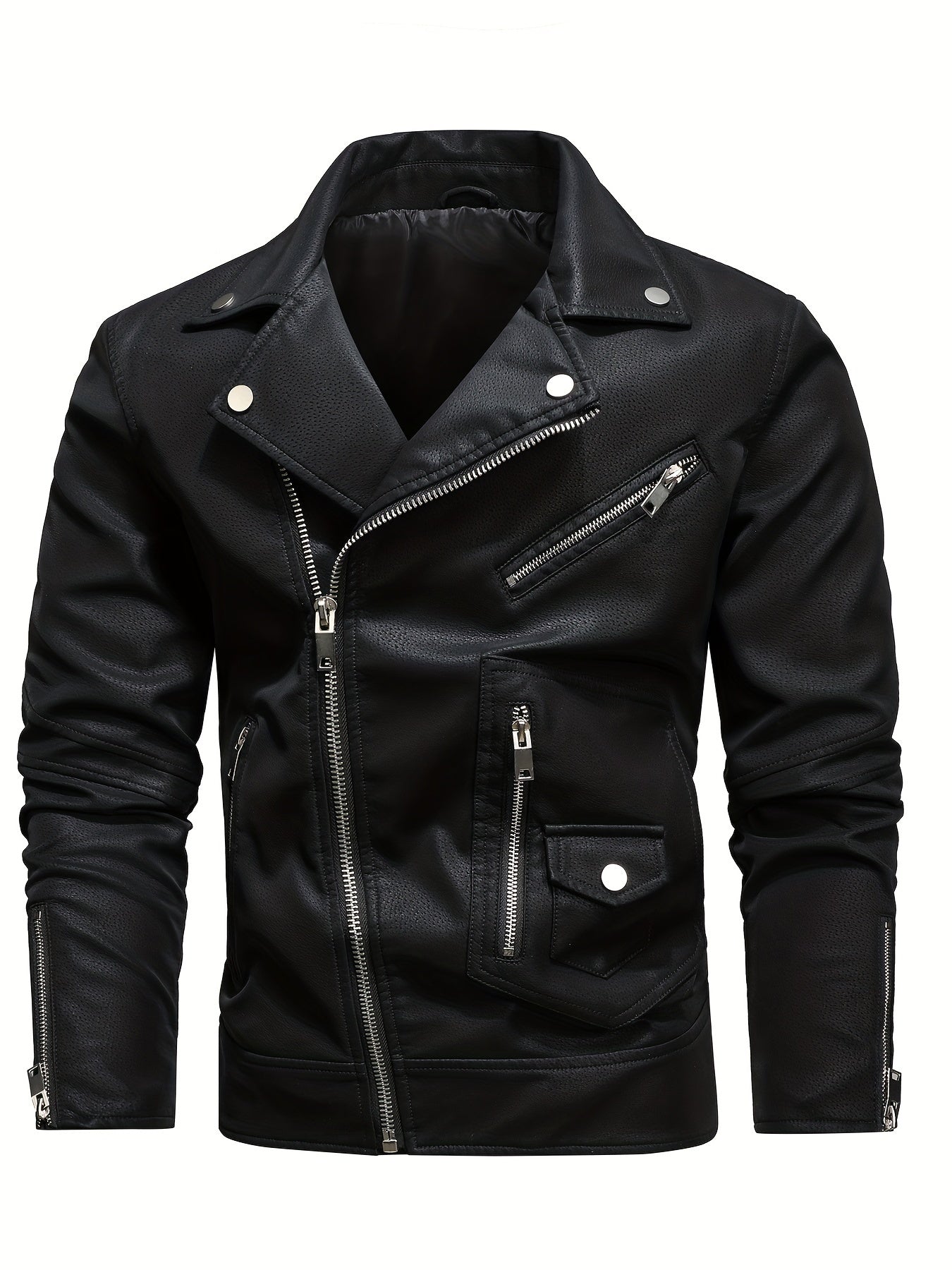 Men's PU Leather Lapel Thermal Jacket for Fall and Winter Outdoor Activities