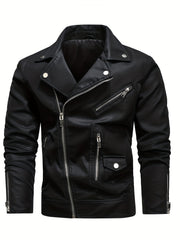 Men's PU Leather Lapel Thermal Jacket for Fall and Winter Outdoor Activities