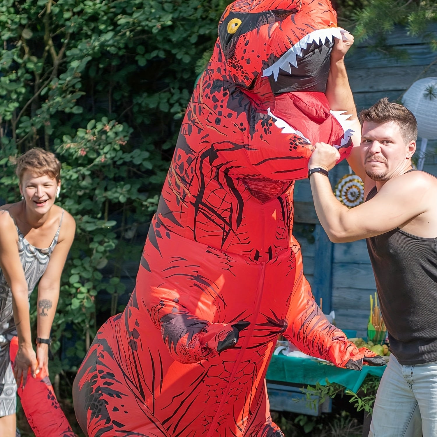 Adult Inflatable Dinosaur Costume Red with Fan - Halloween Christmas Role Play