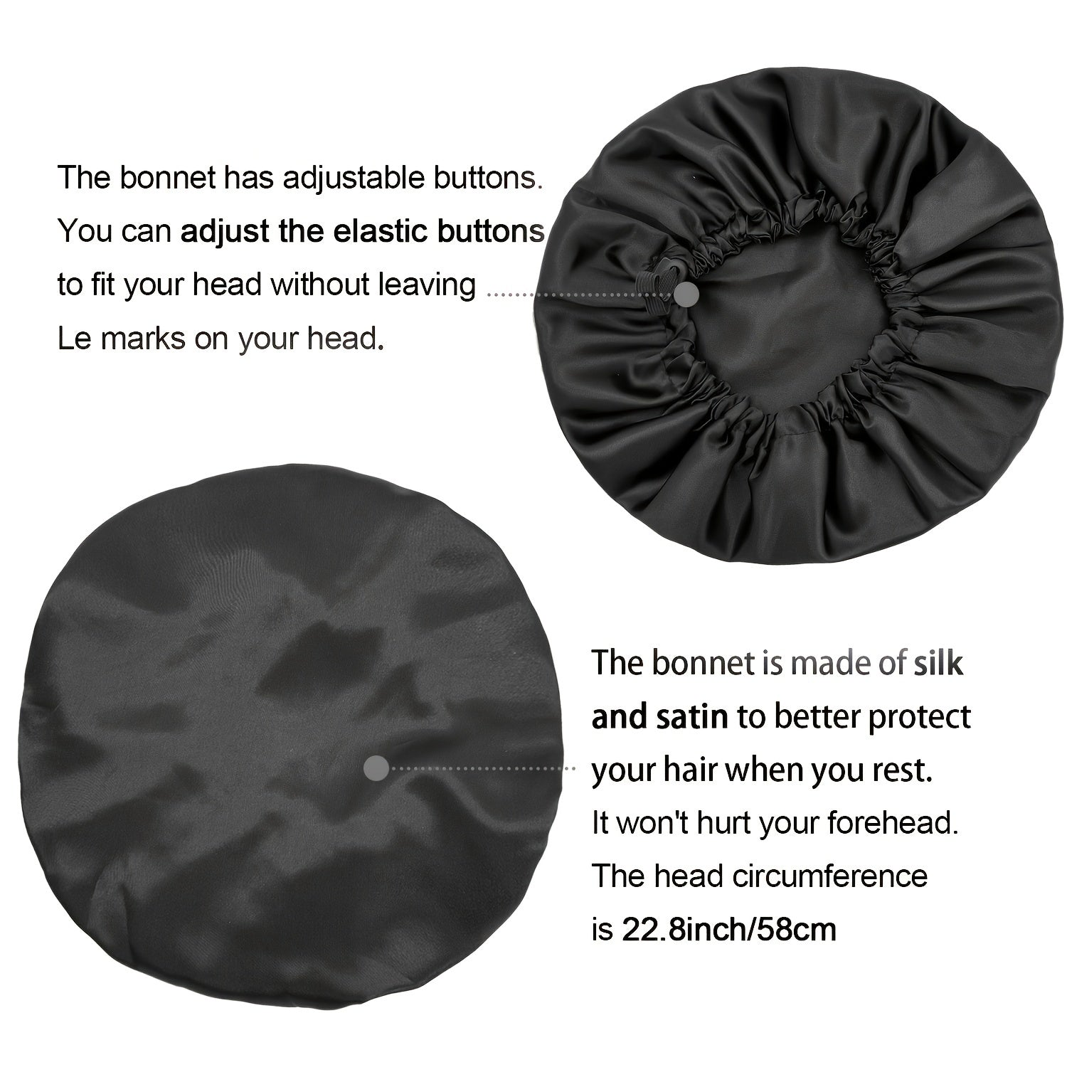 Adjustable Silk Bonnet for Curly Hair - Large Satin Lined Sleep Cap