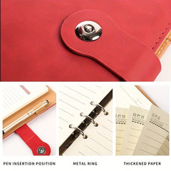 Retro Loose leaf Metal Clip & Pen Holder Leather Business Notebook