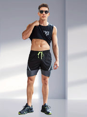 Men's Double Layer Sports Shorts With Zipper Pocket - Summer Workout Gear