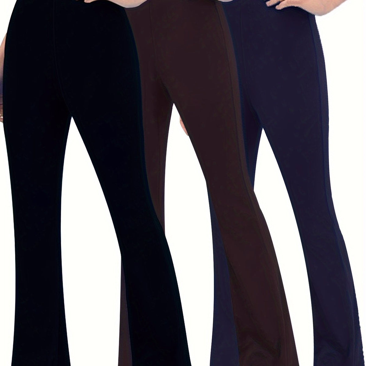 3Pcs Flared Legs Yoga Pants High Stretch Solid Casual Sports Trouser