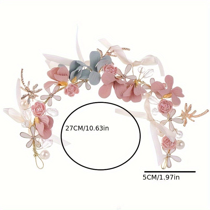 Lustrous Petals Crystal & Faux Pearl Bridal Headband Wedding Hair Accessory