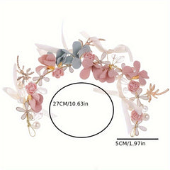 Lustrous Petals Crystal & Faux Pearl Bridal Headband Wedding Hair Accessory
