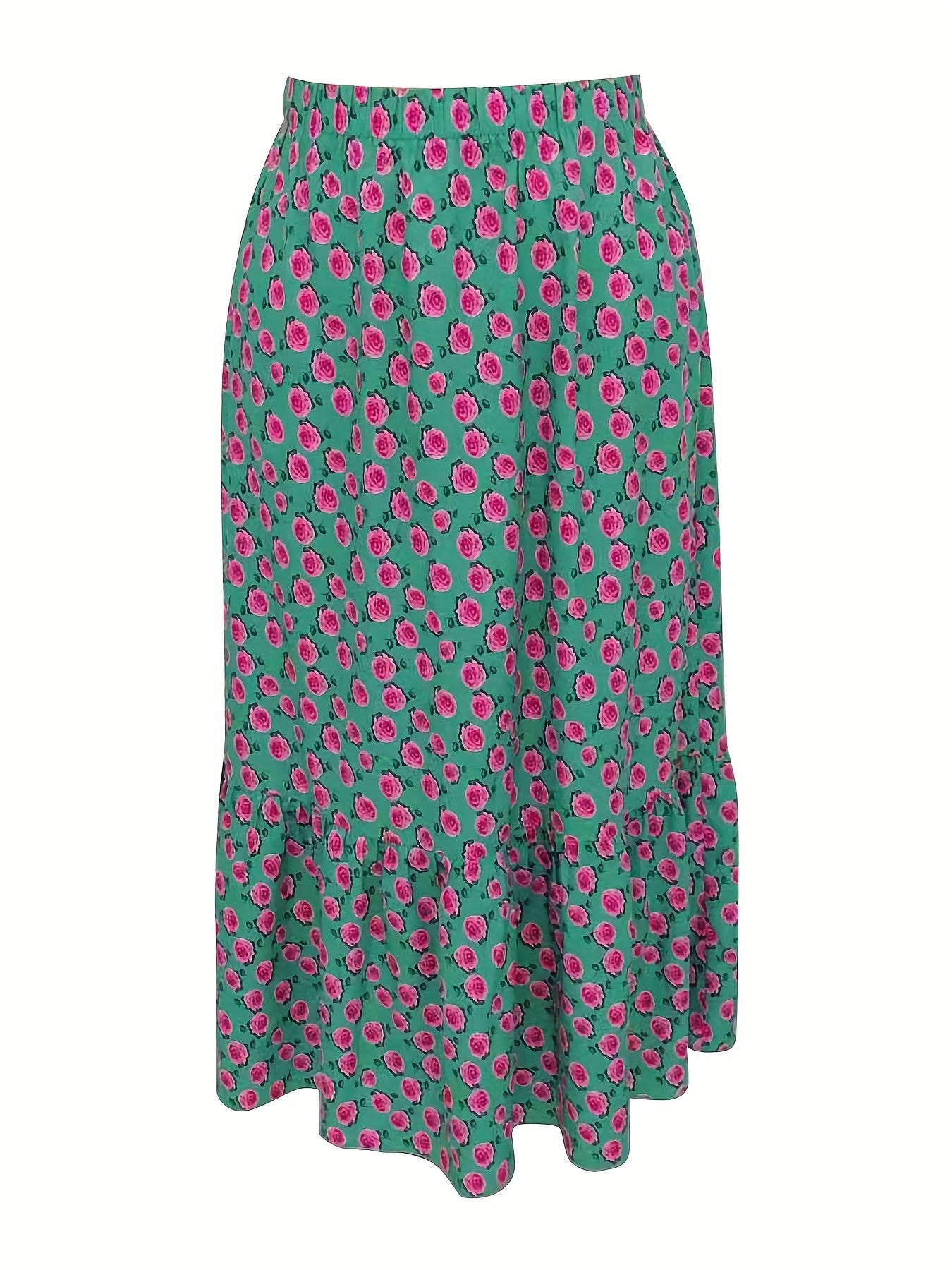  Floral Print Ruffle Trim Maxi Skirt