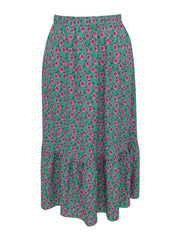  Floral Print Ruffle Trim Maxi Skirt