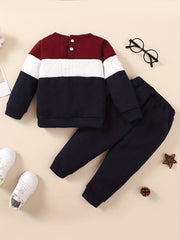 Boys Casual Knitted Block Pullover Top & Pants Set