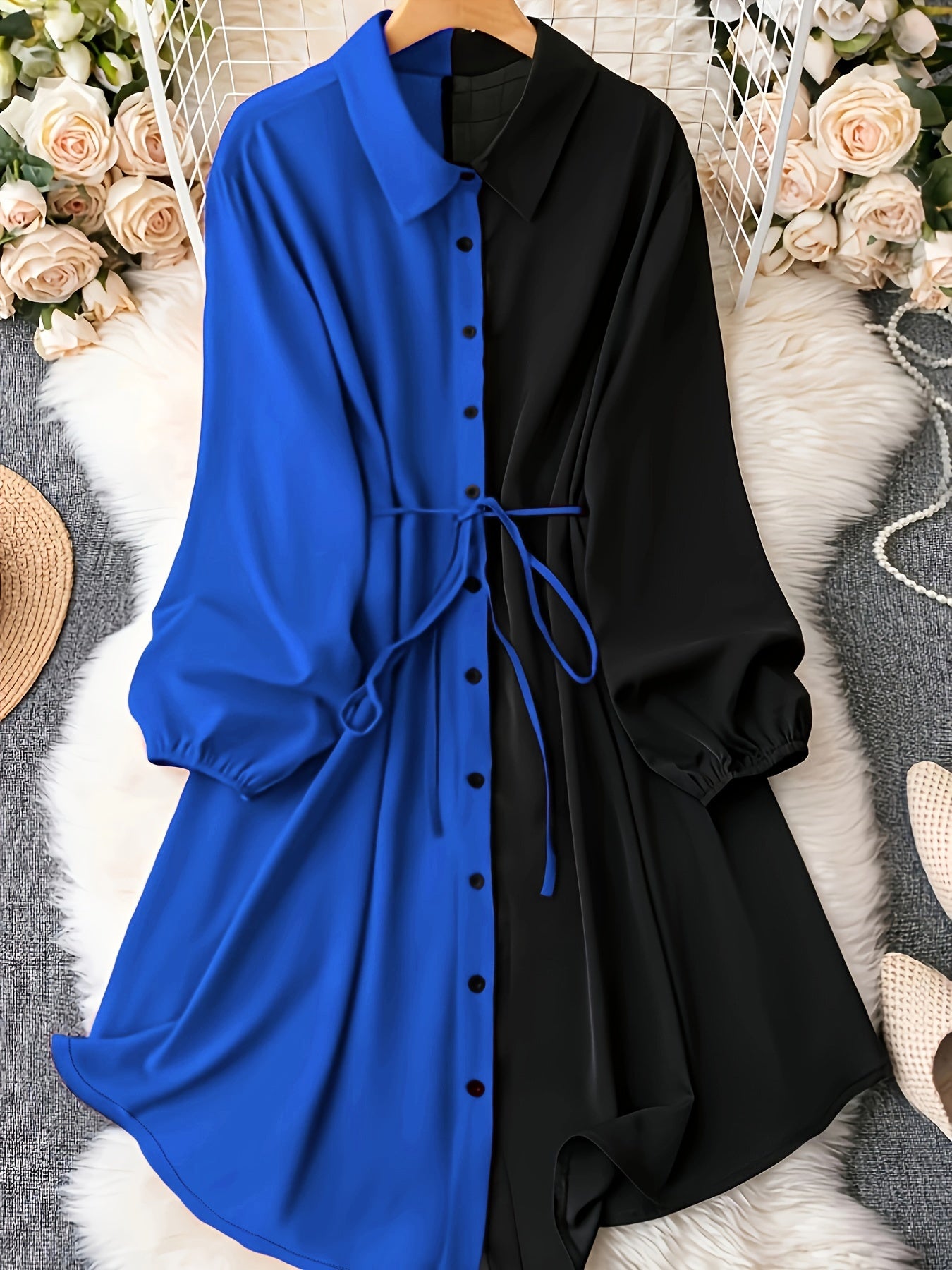  Colorblock Long Sleeve Button Up Shirt Top