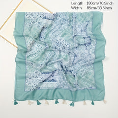 Tassel Scarf Floral Printed Warm Scarf Long Lightweight Scarf