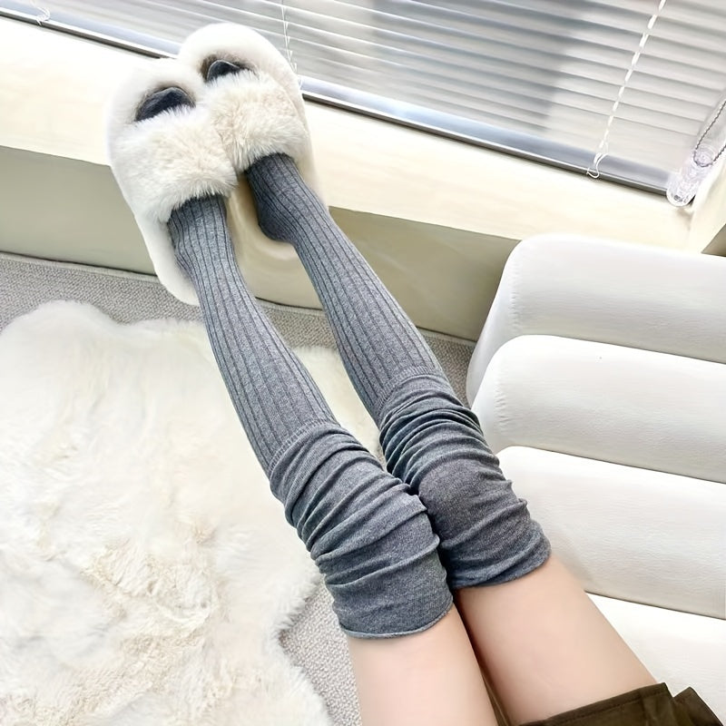 3 Pairs Solid Thigh High Socks Women's Stockings
