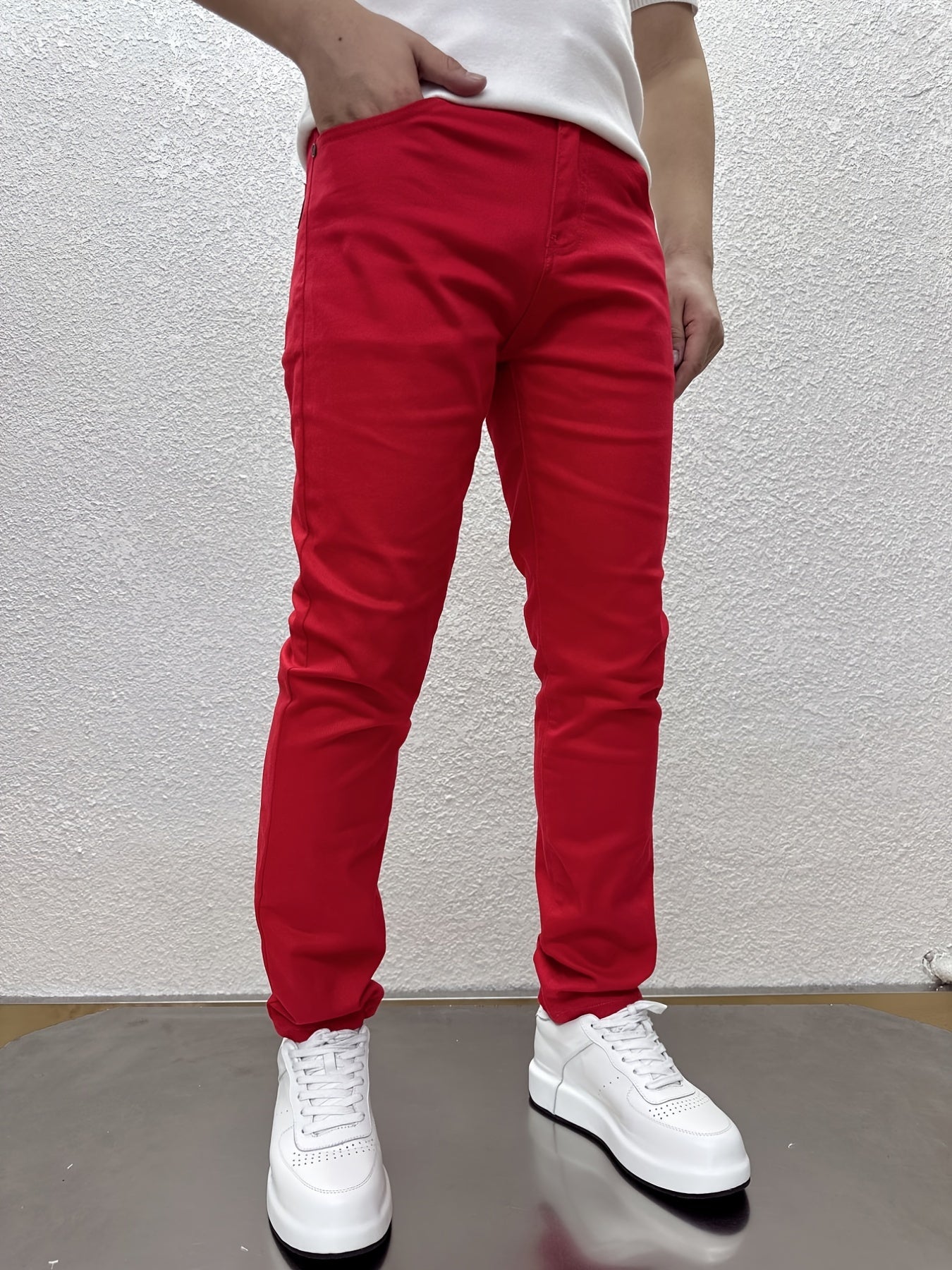 Mens Slim Red Jeans Spring Autumn