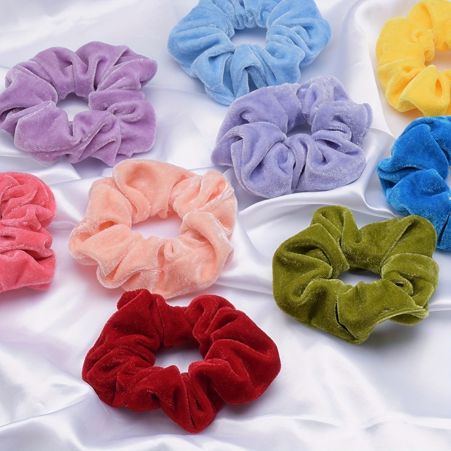 10pcs Velvet Solid Scrunchies Fuzzy Hair Tie Hair Ring Ponytail Holder