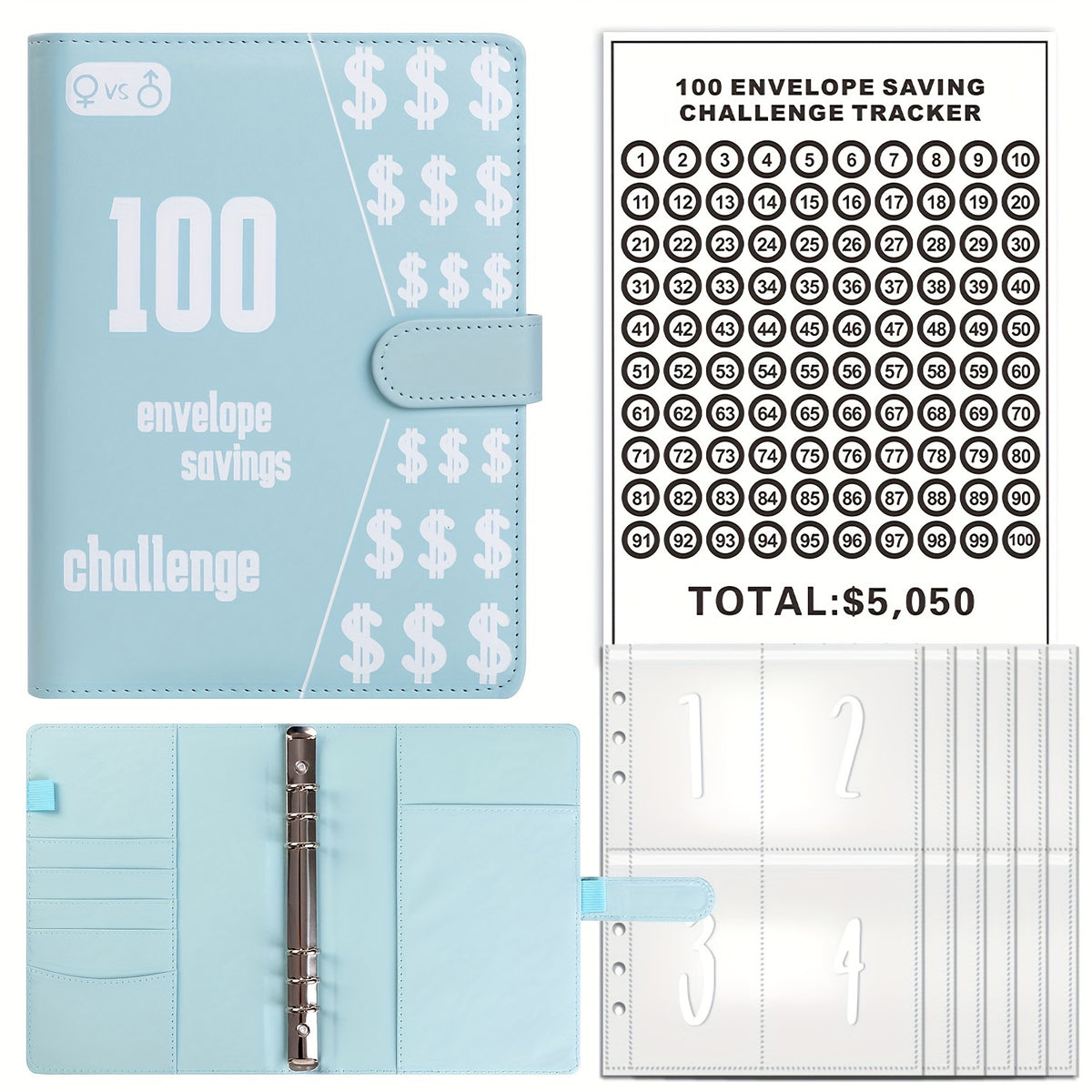 Savings Challenge Binder A5 Planner - Replaceable Core, Inner Lining, Cardboard