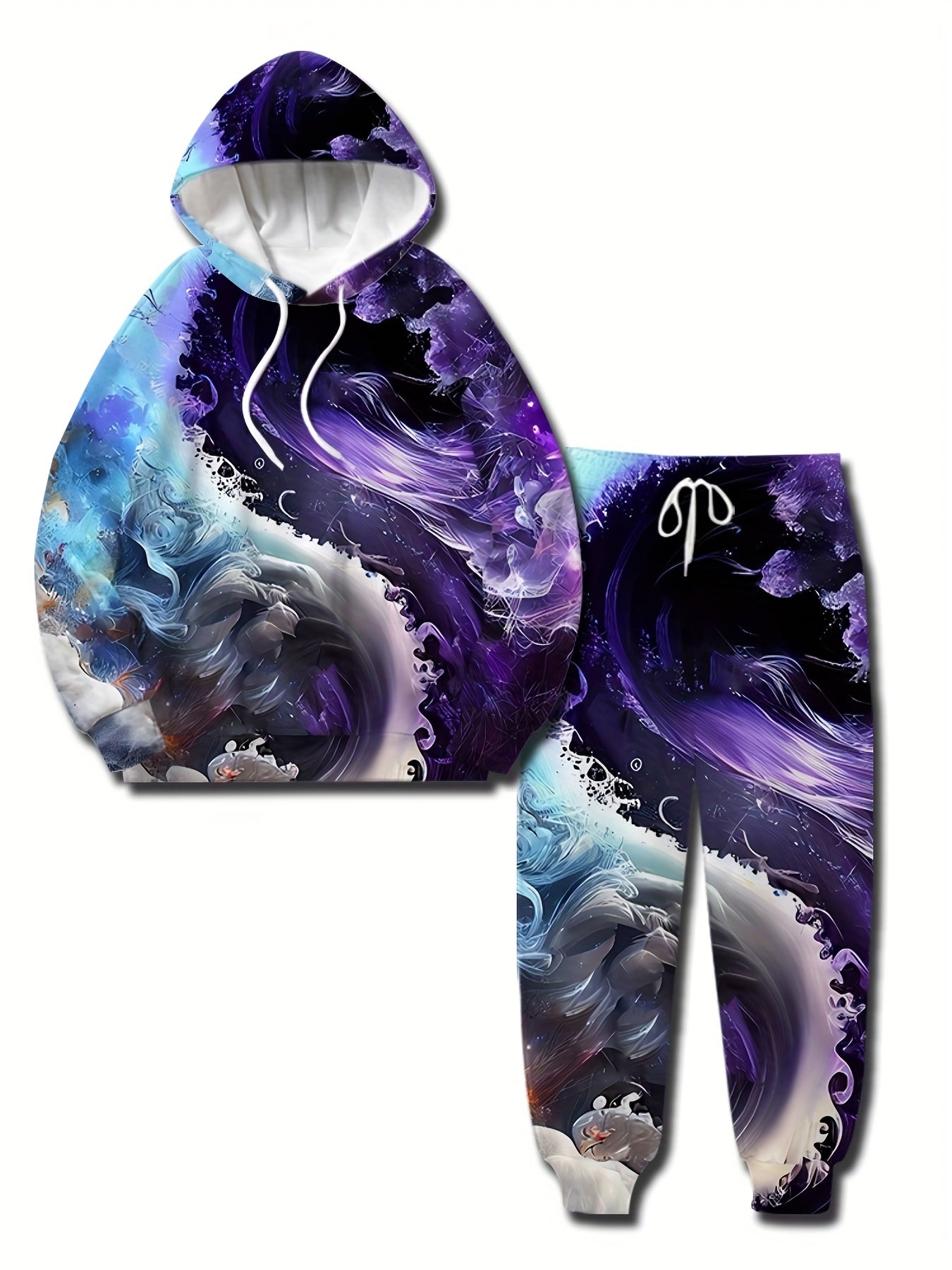 Sea Wave 3d Print Men's 2pcs Hoodie & Sweatpants Set for Autumn Winter